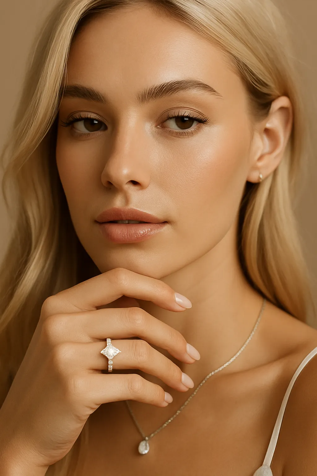 Eine Frau mit Weißgold Ringe
